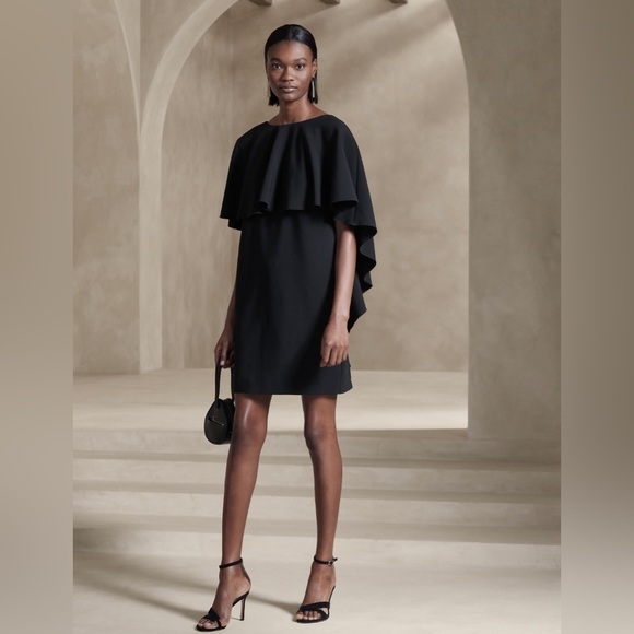 NWT! Banana Republic Black Forte Ruffle Mini Ruffle Dress - Size Medium🪁 - Picture 1 of 5